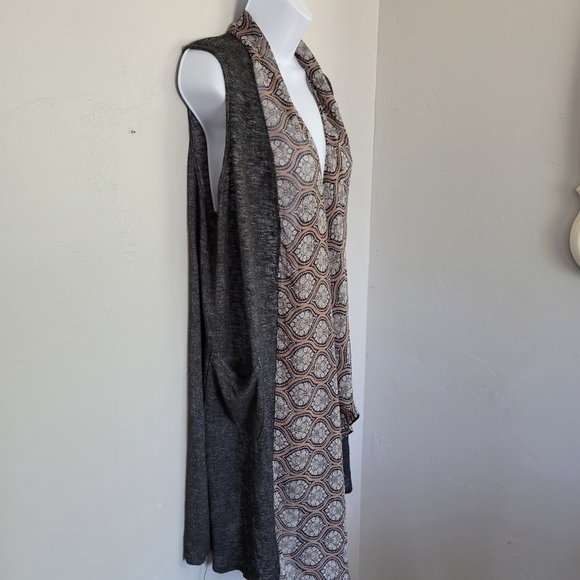 Moa Moa Sleeveless Cardigan Grey Knit Faux Draped Scarf Front XL Made in USA - Picture 4 of 6